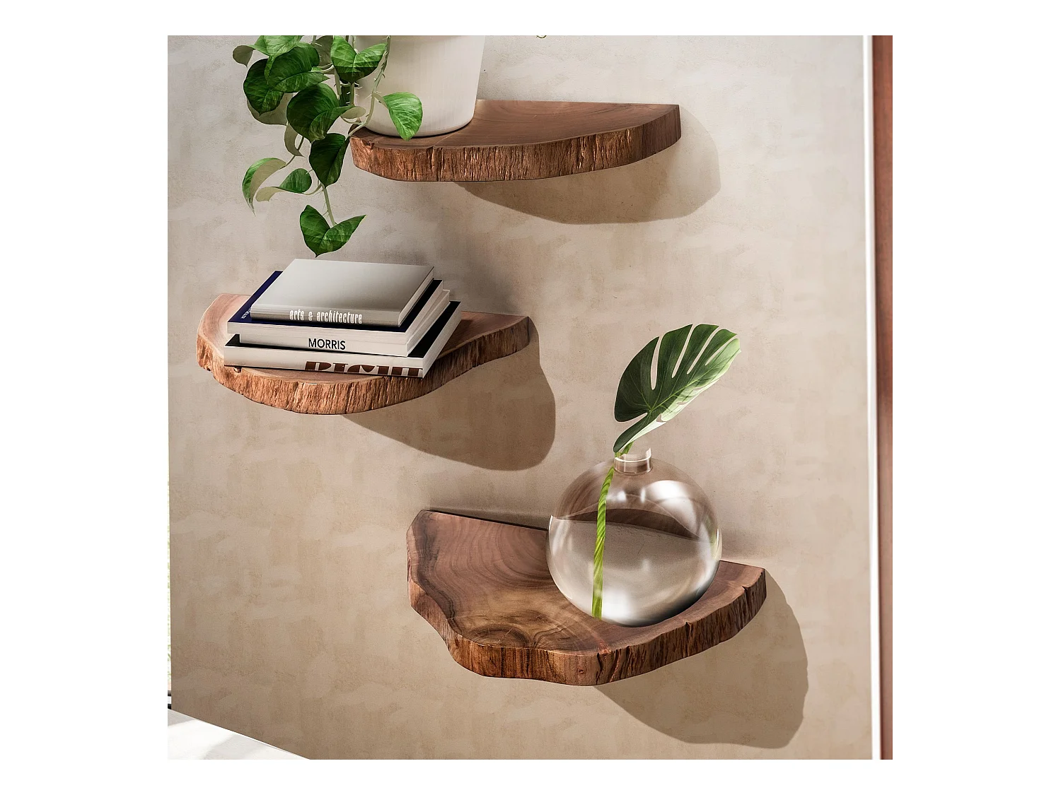 Lot de 3 Étagères Murale Bois Massif Étagère Suspendue Flottante Moderne