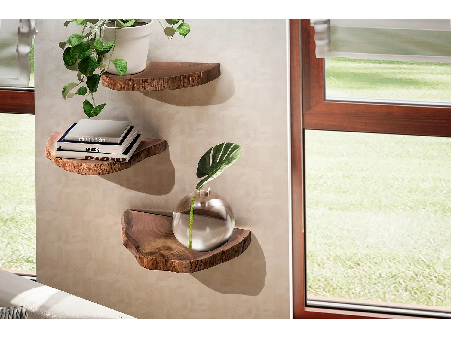 Lot de 3 Étagères Murale Bois Massif Étagère Suspendue Flottante Moderne