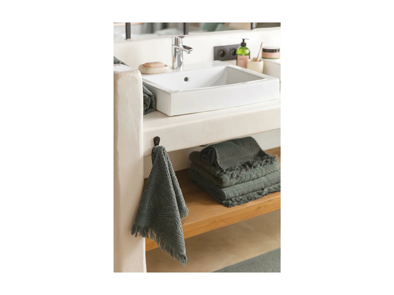 Drap de douche uni Zoe thym 70 x 140 cm Vivaraise