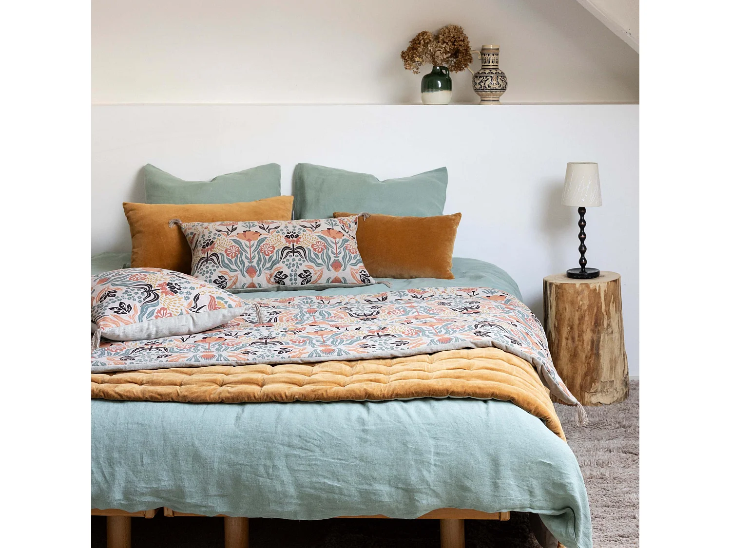 Housse de couette Kala sauge 260 x 240 cm Vivaraise