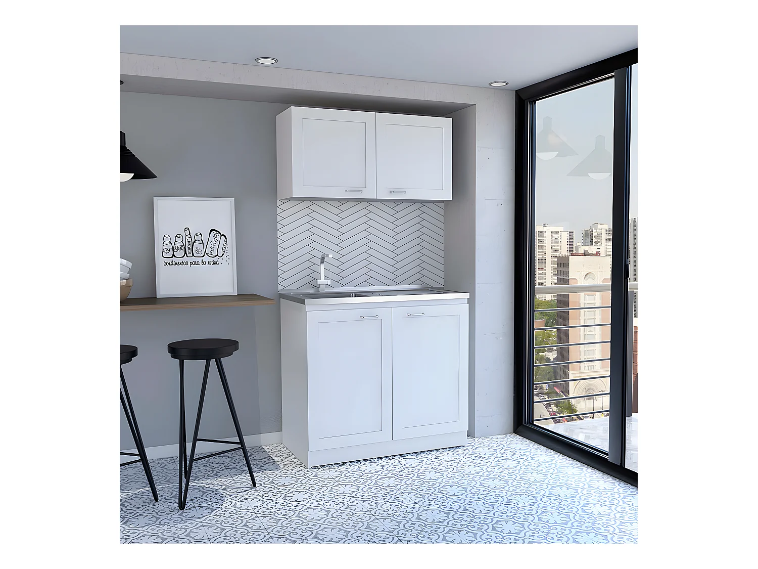 Set de Cocina Zurich, con Mueble Inferior y Superior Blanc