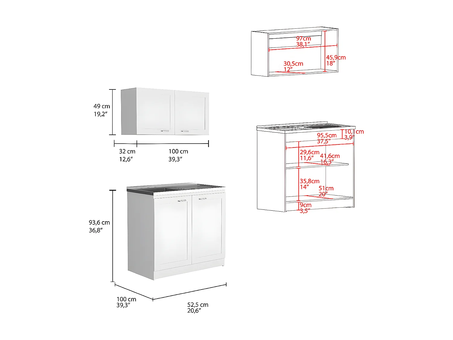 Set de Cocina Zurich, con Mueble Inferior y Superior Blanco