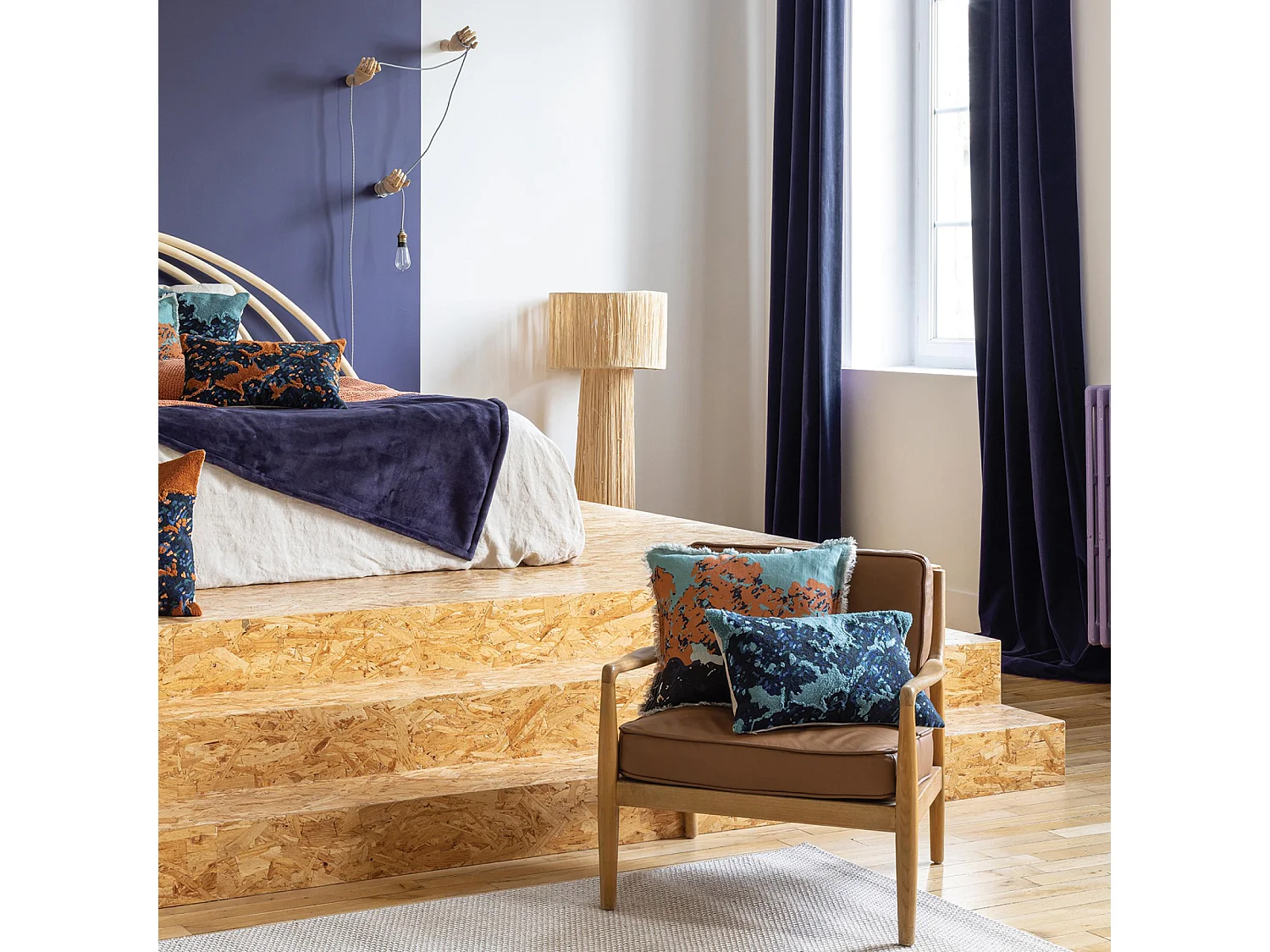 Effen gordijn Fara Marine 135 x 280 cm