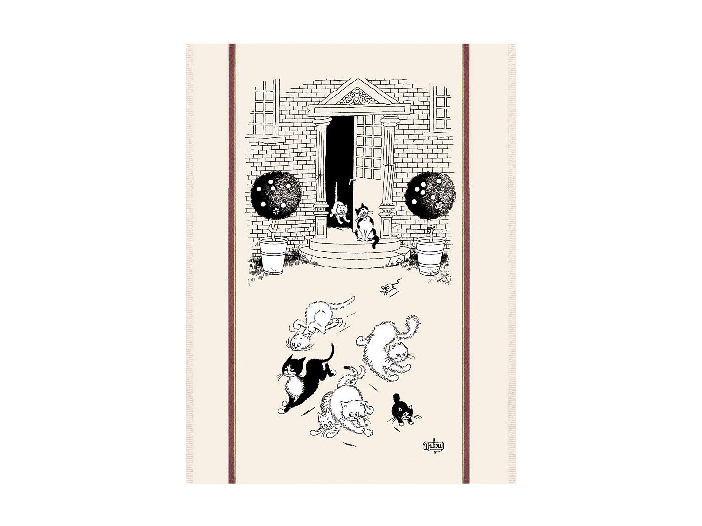 Grand Torchon Dubout Chats En Cuisine Ecru 60 X 80