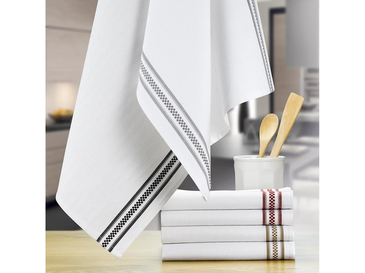 Paño de cocina Bande Damier Rojo 50 x 70 cm