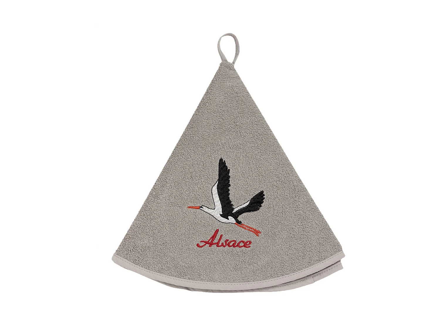 Essuie-mains rond brodé Cigogne envol gris diameter 60 cm Winkler