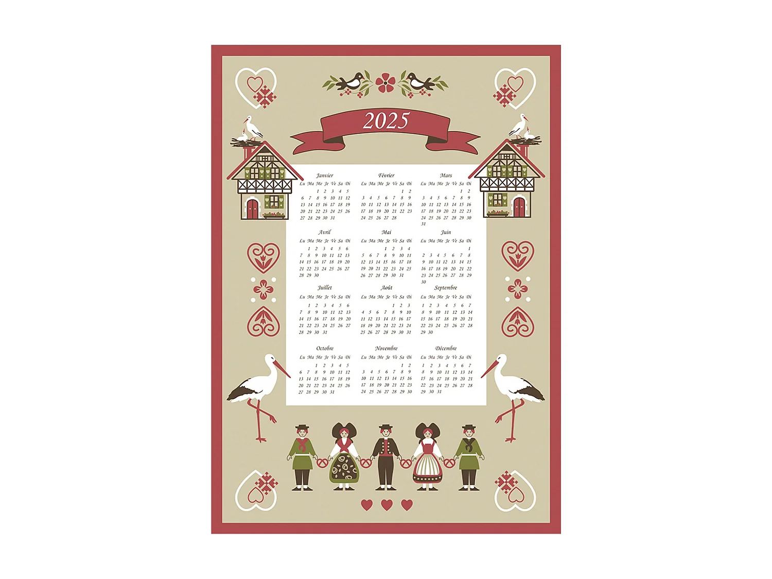 Torchon Calendrier 2025 Hisla beige 50 x 70 cm Winkler