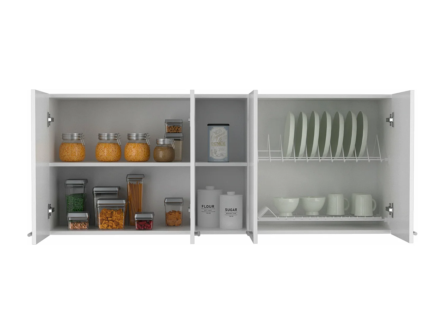 Meuble de cuisine Portofino 150, grand et pratique, avec portes et casiers à assiettes , 59.99 cm X 149.98 cm X 31.49 cm , Blanc