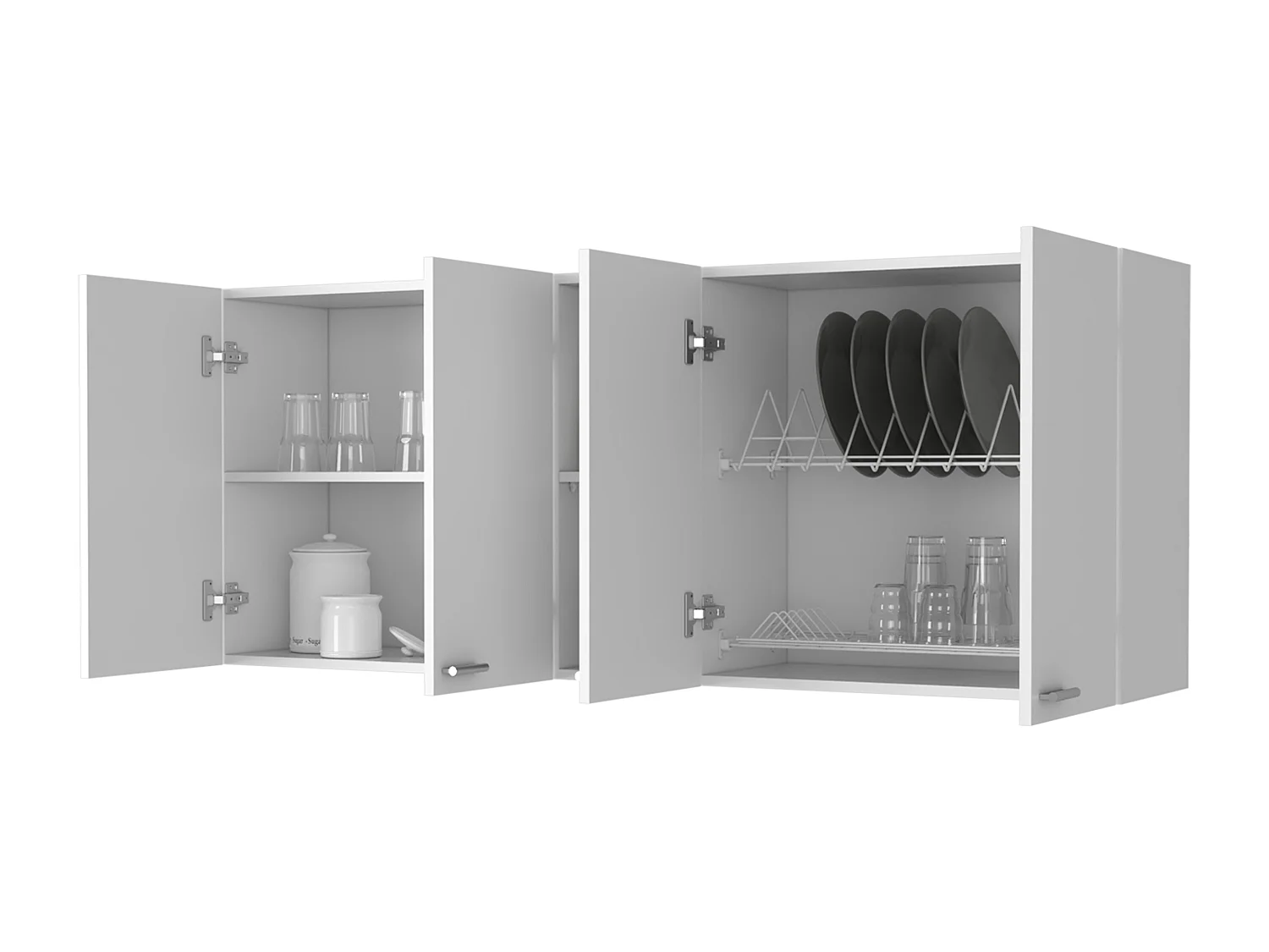 Móvel de cozinha Portofino 150, grande e prático, com portas e prateleiras para pratos , 59.99 cm X 149.98 cm X 31.49 cm , Branco