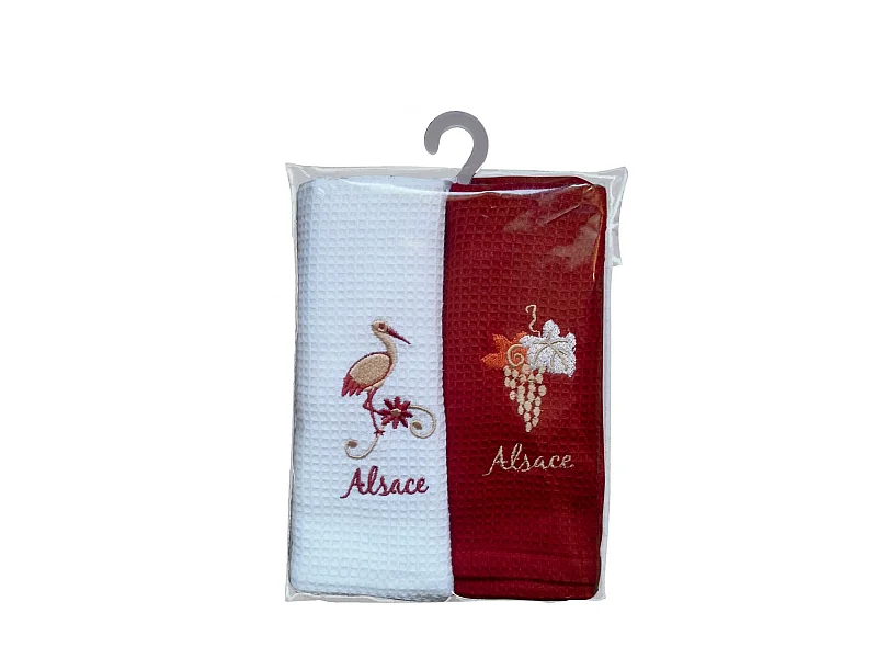 Mignognette 2 Torchons Nid d'abeilles Alsace assortis 40 x 60 cm Winkler