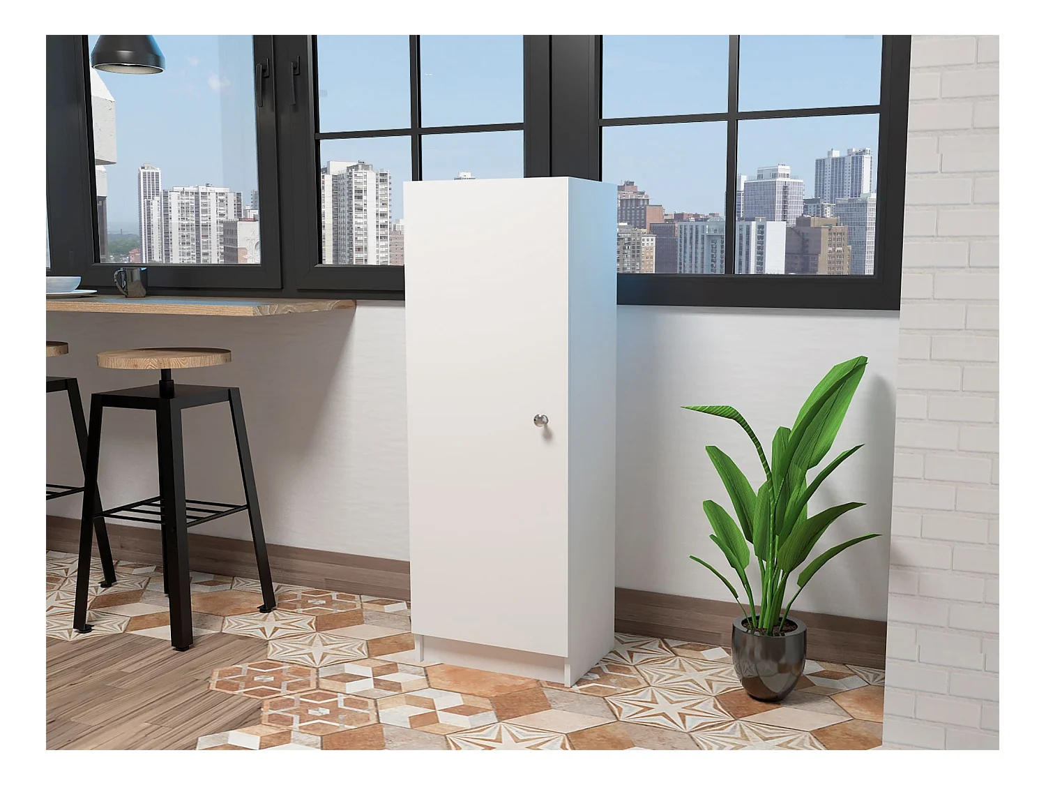 Buffet Belleria, style minimaliste avec 4 étagères et design compact , 120.39 cm X 42.92 cm X 31.24 cm , Blanc
