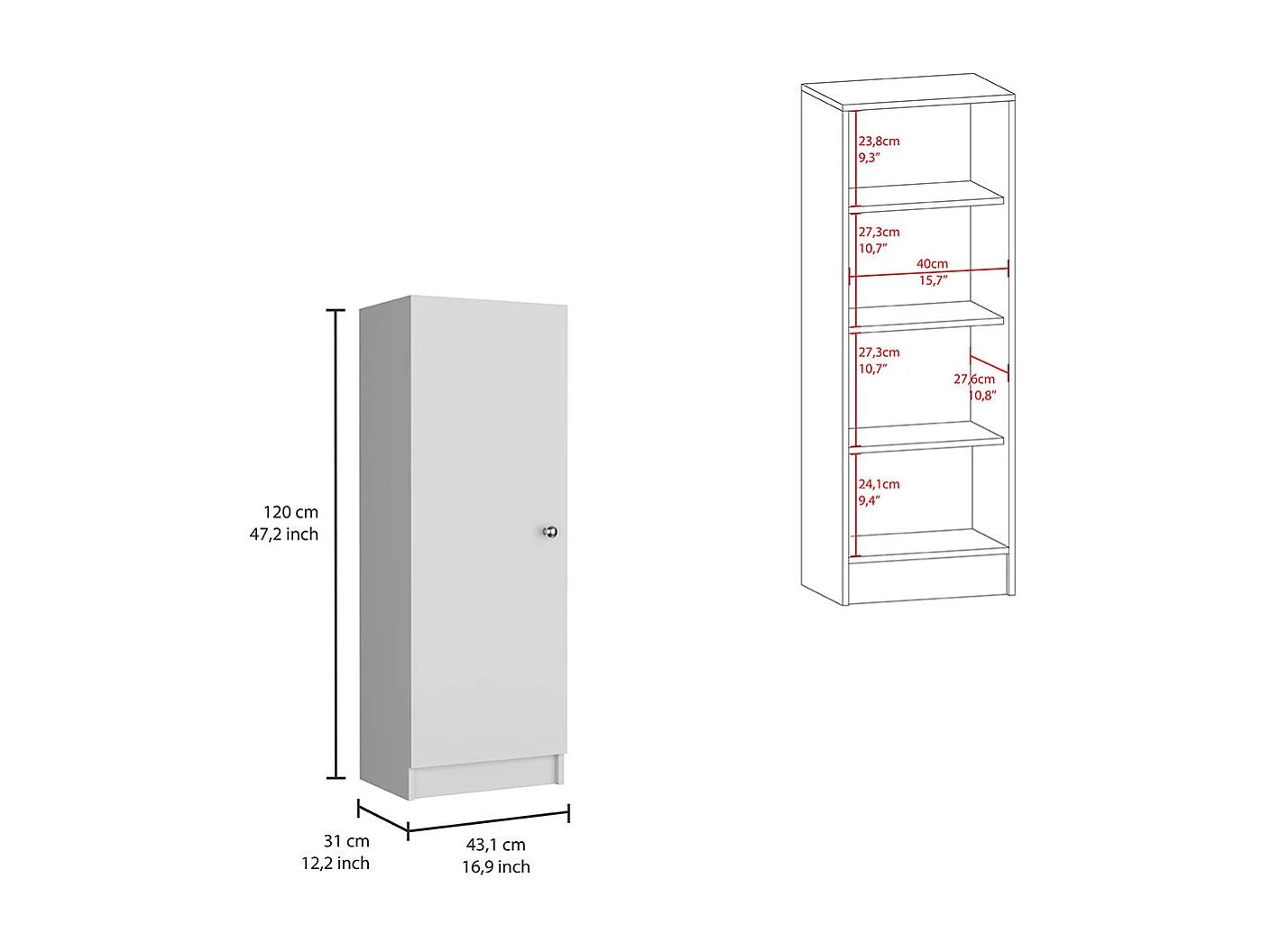 Credenza Belleria, stile minimalista con 4 ripiani e design compatto , 120.39 cm X 42.92 cm X 31.24 cm , bianco
