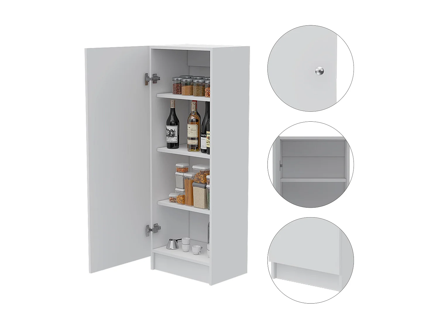 Credenza Belleria, stile minimalista con 4 ripiani e design compatto , 120.39 cm X 42.92 cm X 31.24 cm , bianco