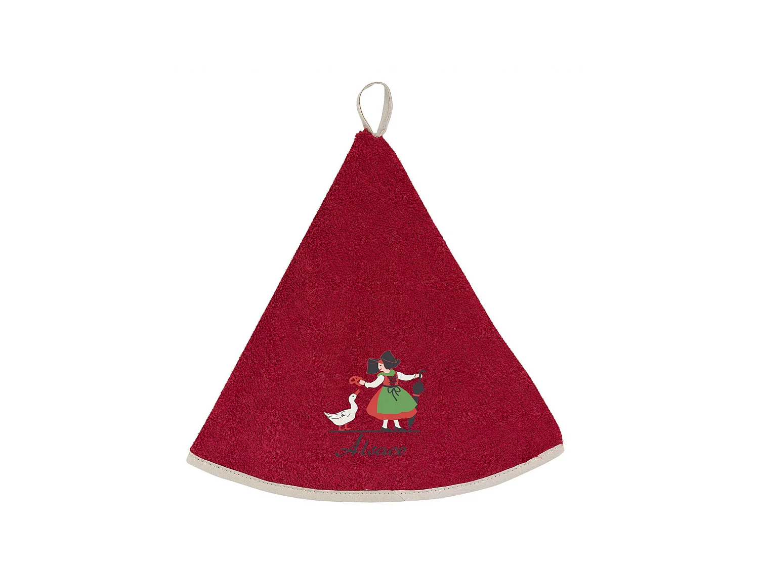 Rond geborduurd handdoekje Alsacienne Oie Rood diameter 60 cm