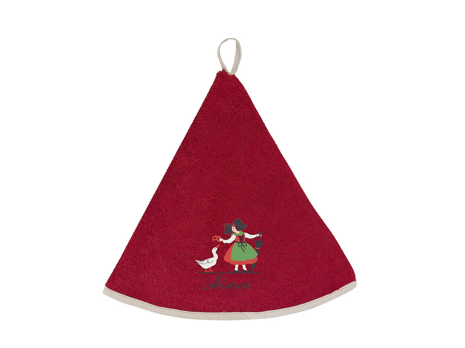 Rond geborduurd handdoekje Alsacienne Oie Rood diameter 60 cm