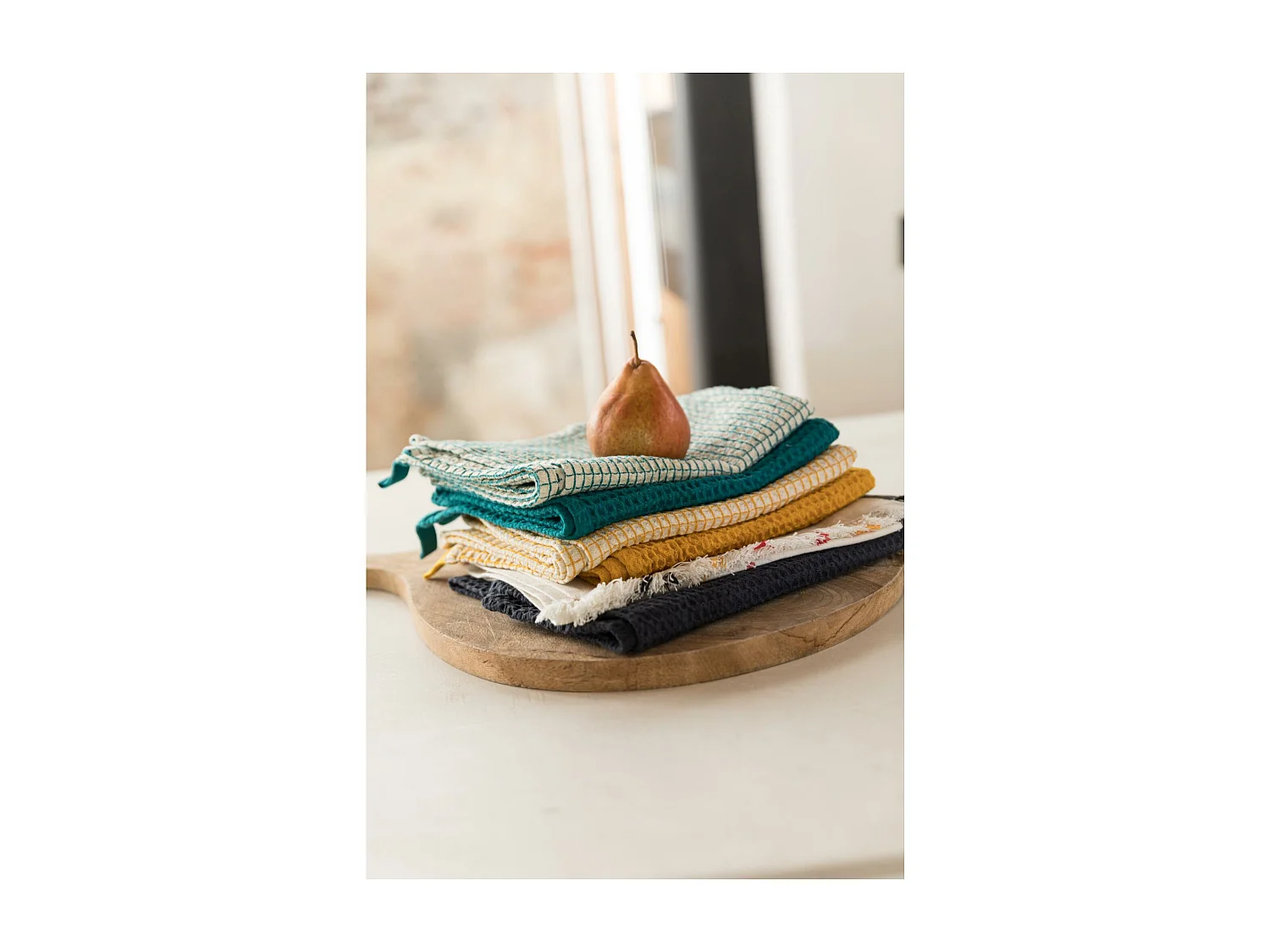 Torchon nid d'abeilles uni Mumba paon 50 x 70 cm Winkler