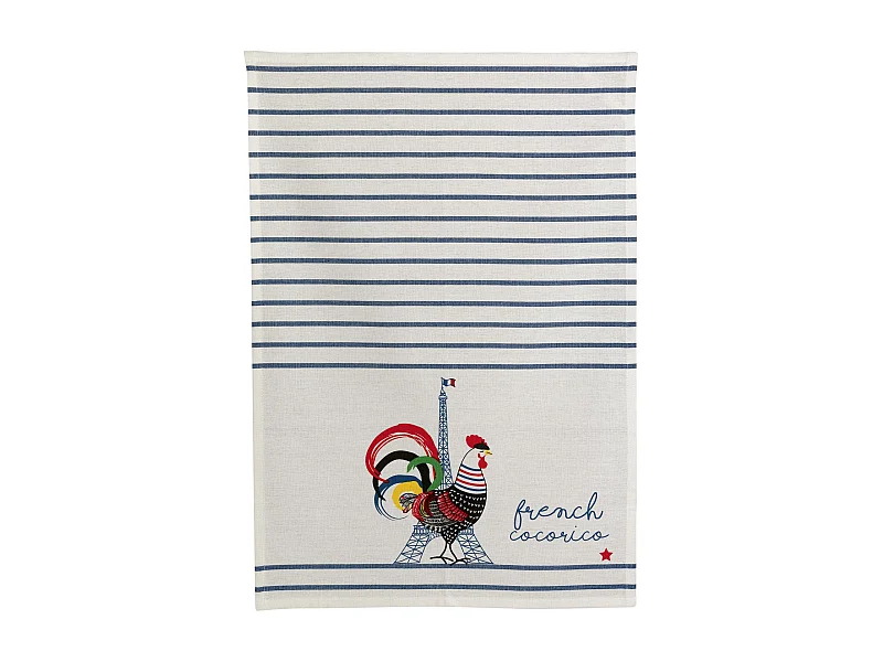 Torchon recyclé French Cocorico ecru/bleu 50 x 70 cm Winkler