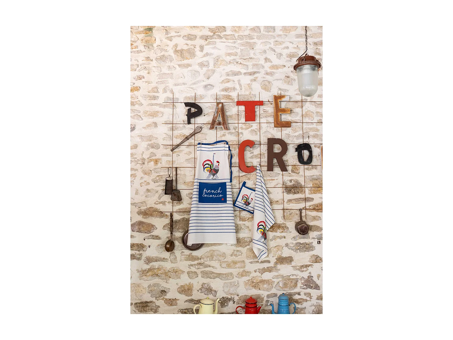 Torchon recyclé French Cocorico ecru/bleu 50 x 70 cm Winkler