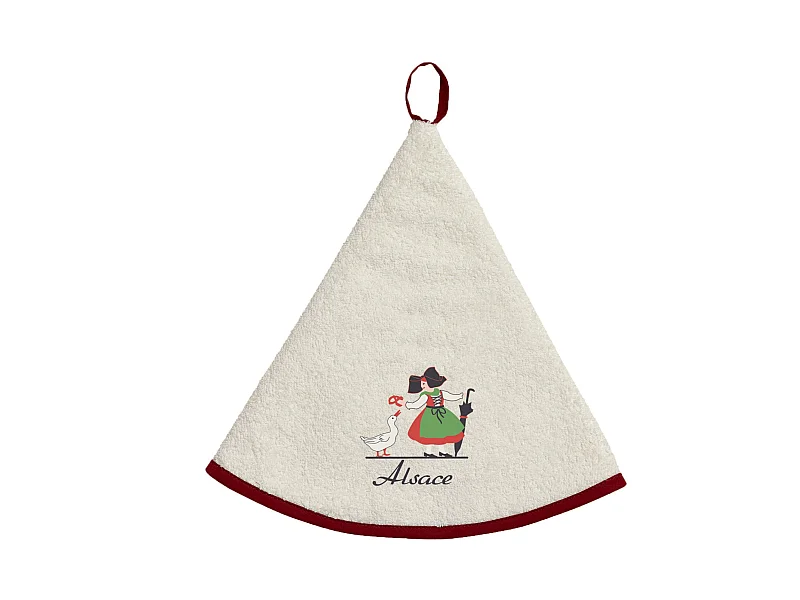 Rond geborduurd handdoekje Alsacienne Oie Ivoor diameter 60 cm