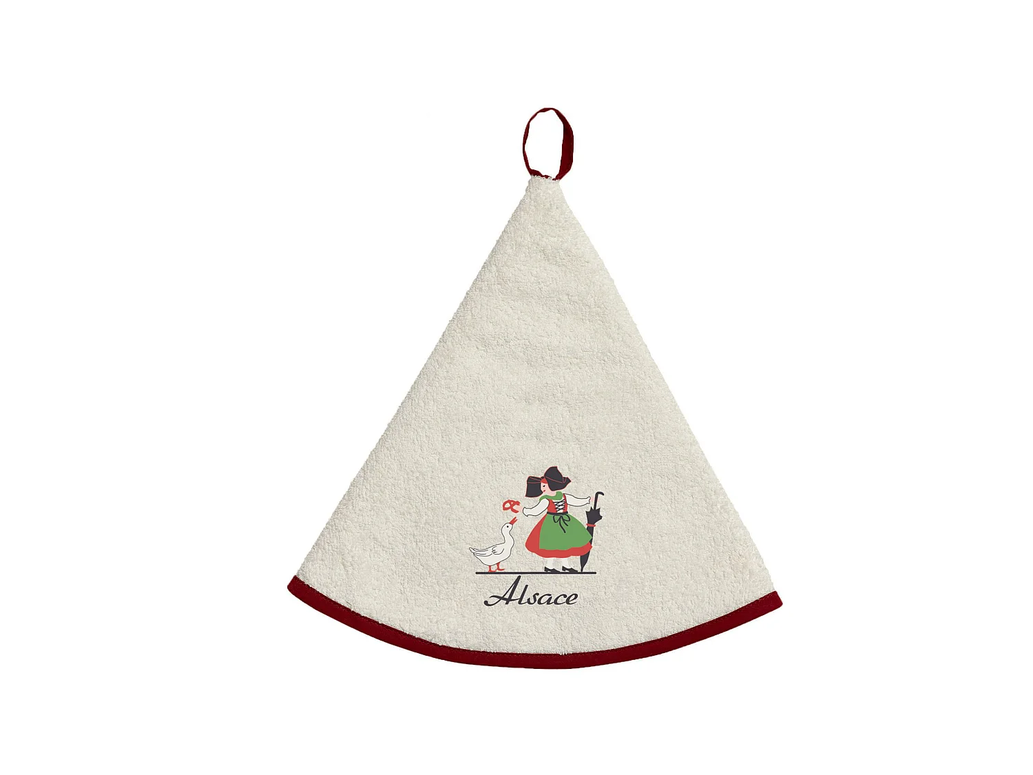 Essuie-mains rond brodé Alsacienne Oie ivoire diameter 60 cm Winkler