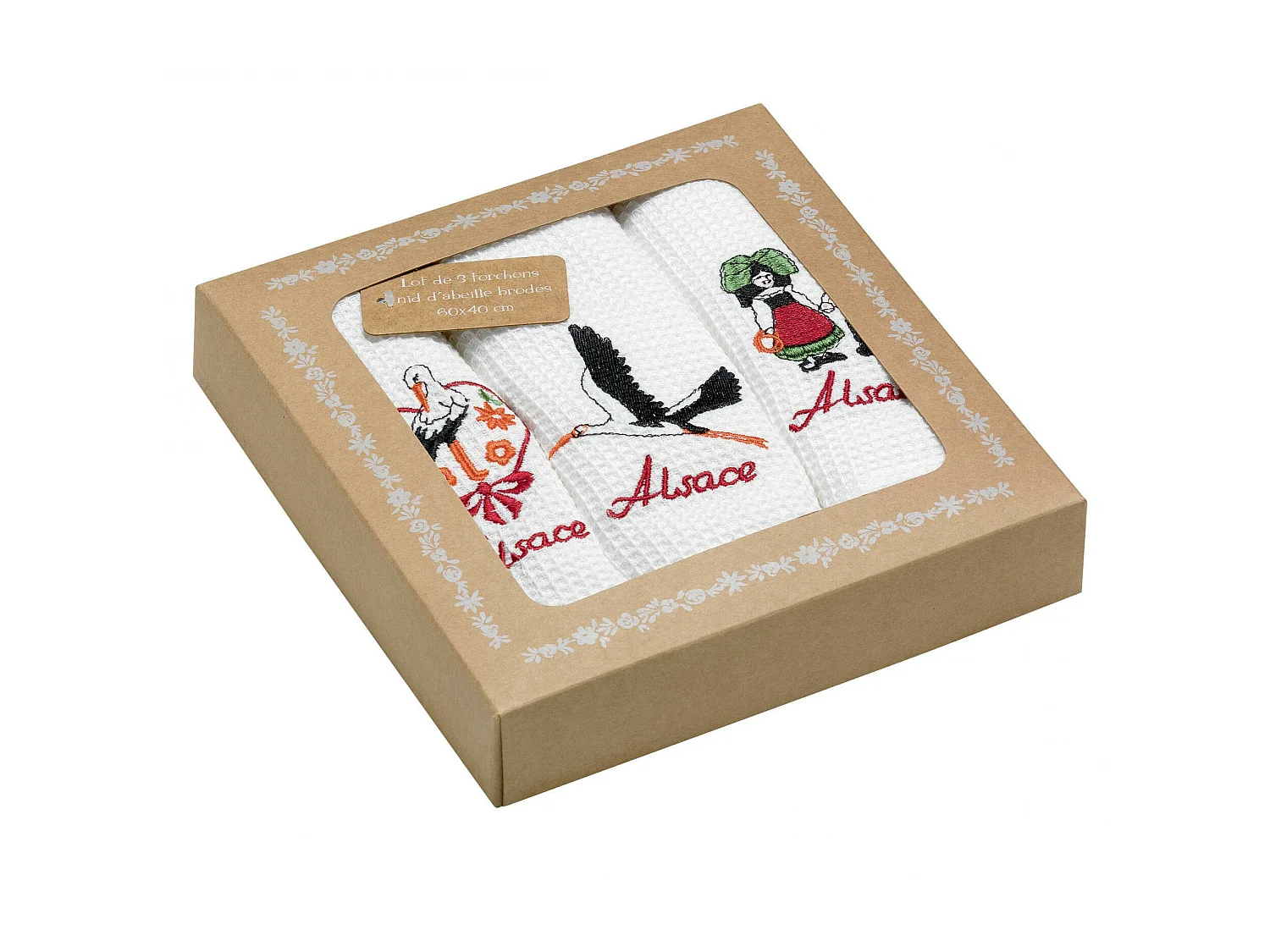 Set di 3 strofinacci a nido d'ape Broderie Alsace