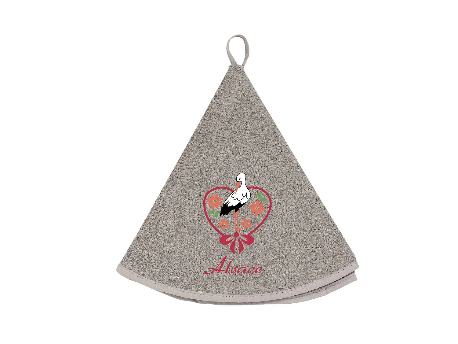 Essuie-mains rond Brodé Cigogne Fleurs gris diameter 60 cm Winkler