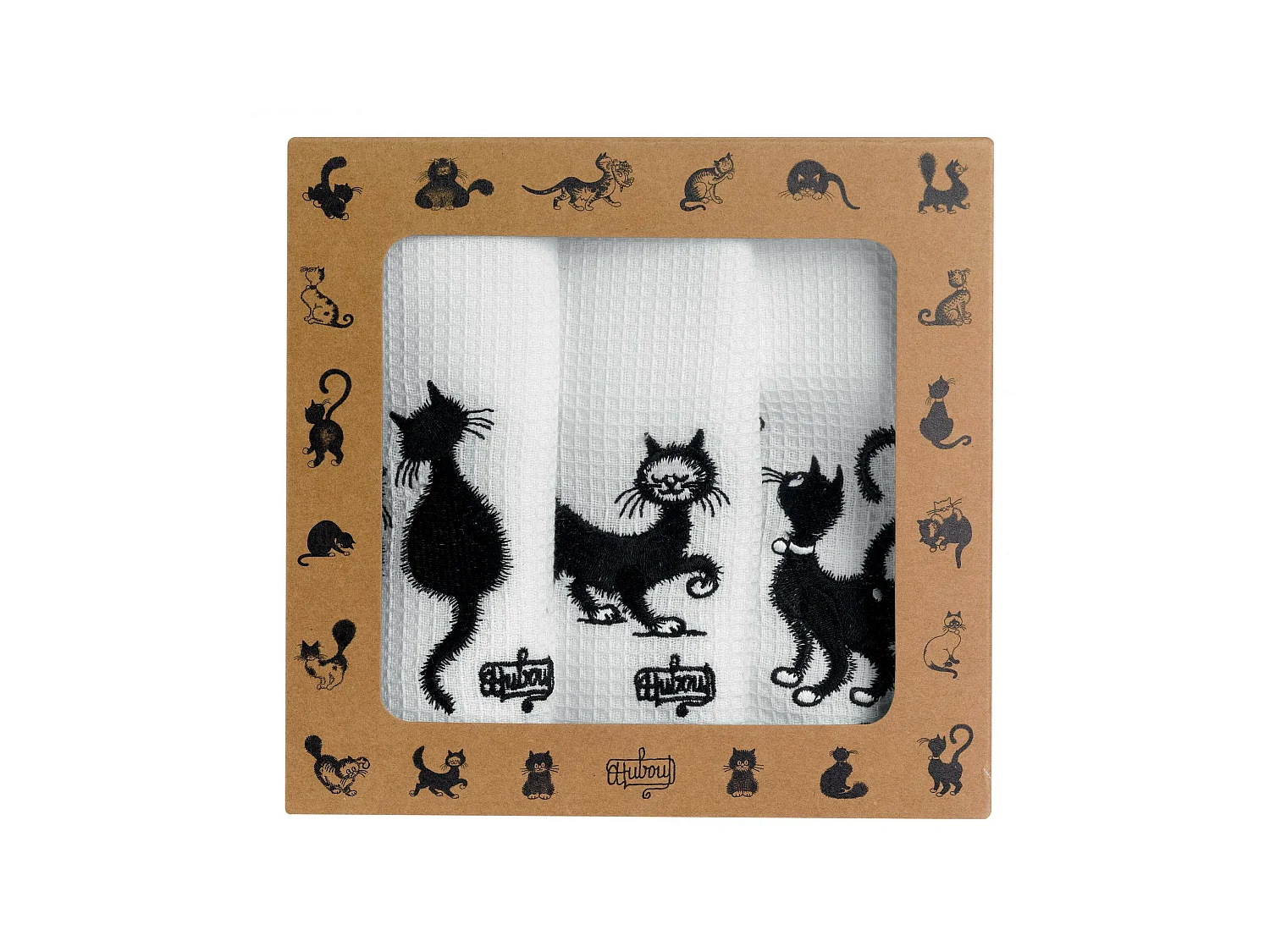 Lot de 3 torchons Dubout Les chats brodé blanc 40 x 60 cm Winkler