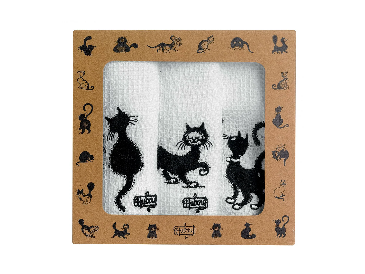 Lot de 3 torchons Dubout Les chats brodé blanc 40 x 60 cm Winkler