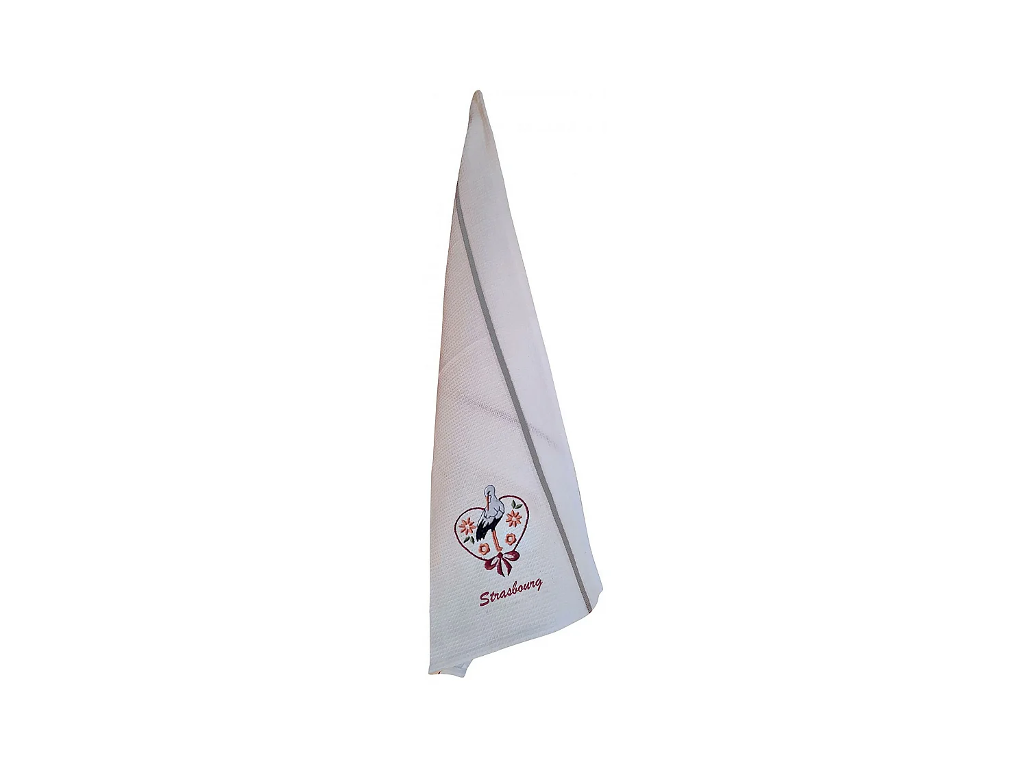 Torchon nid d'abeilles Cigogne Fleurs Strasbourg blanc/gris 50 x 70 cm Winkler
