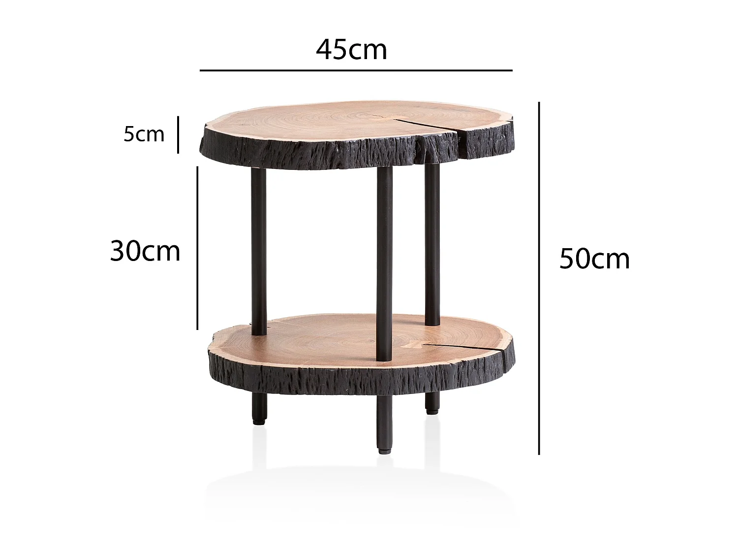 Table d'appoint Bois Massif Métal 45x45x50cm Petite Table de Salon Ronde