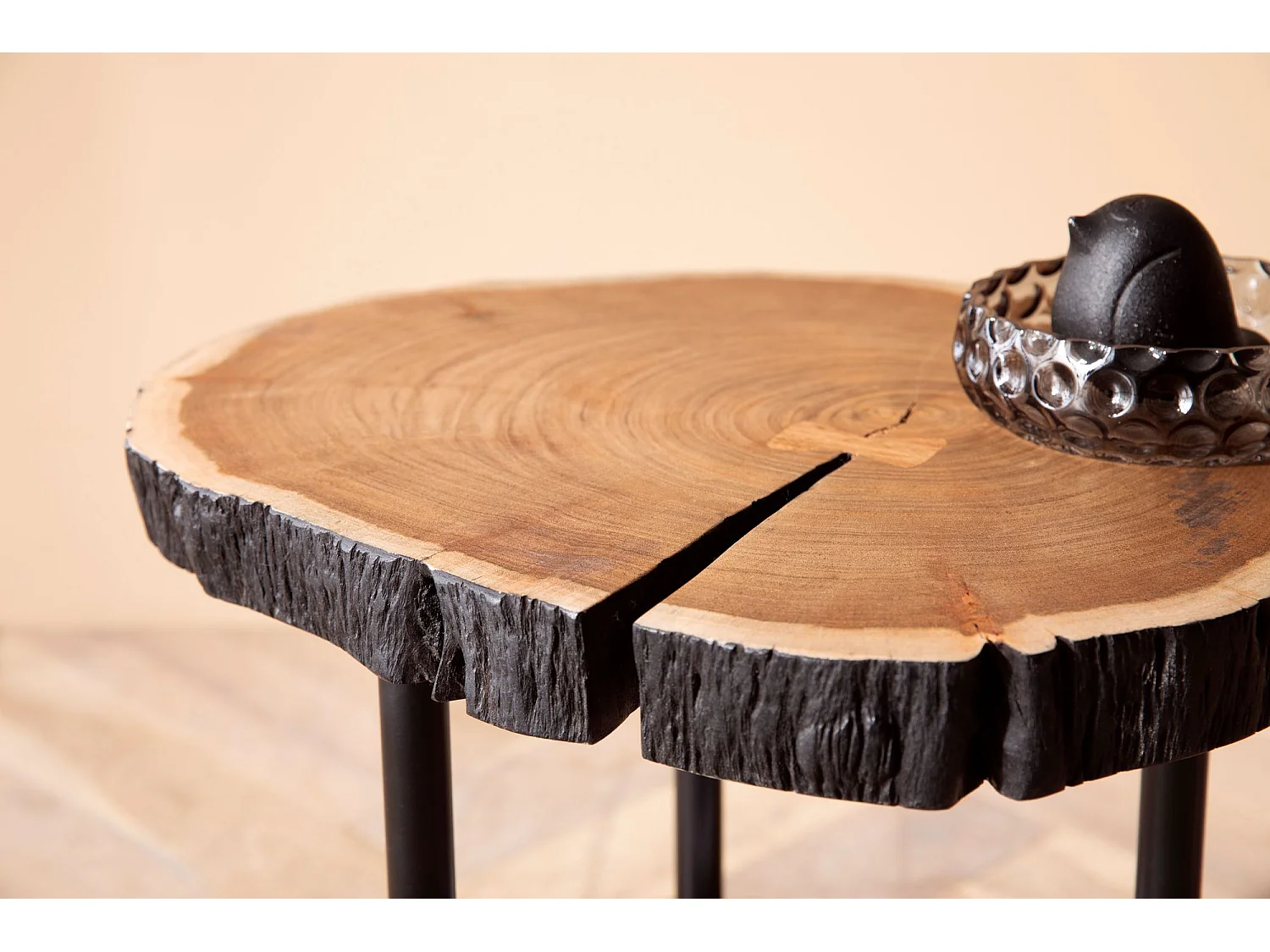 Table d'appoint Bois Massif Métal 45x45x50cm Petite Table de Salon Ronde