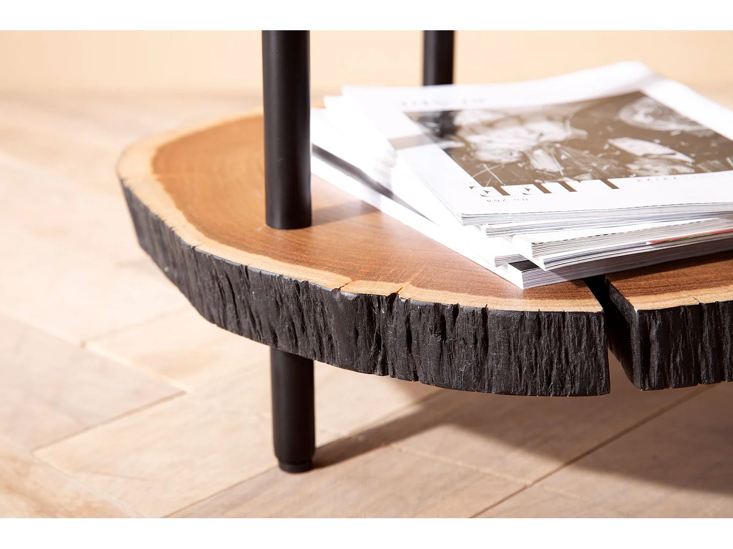 Table d'appoint Bois Massif Métal 45x45x50cm Petite Table de Salon Ronde