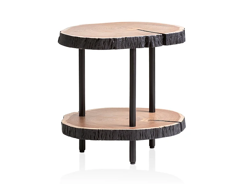 Table d'appoint Bois Massif Métal 45x45x50cm Petite Table de Salon Ronde