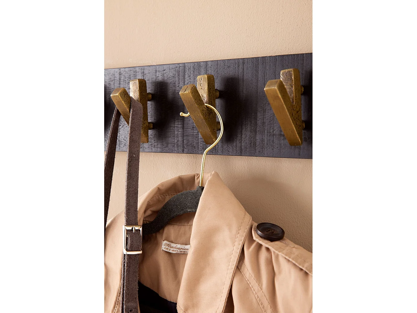 Porte Manteau Mural 6 Crochets Bois Massif Metal 60 cm Murale Couloir