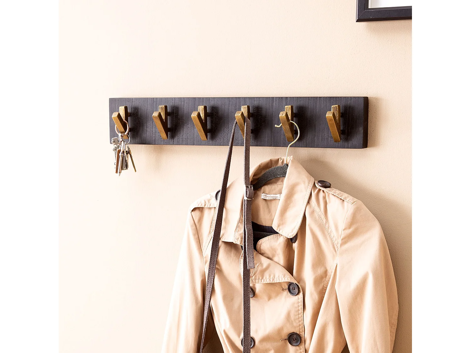 Porte Manteau Mural 6 Crochets Bois Massif Metal 60 cm Murale Couloir