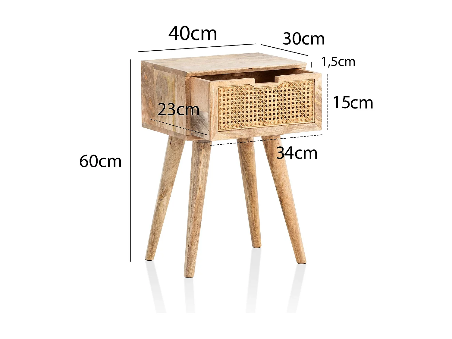 Table de Chevet Bois Massif 40x60x30 cm Table de Nuit d'appoint Haute