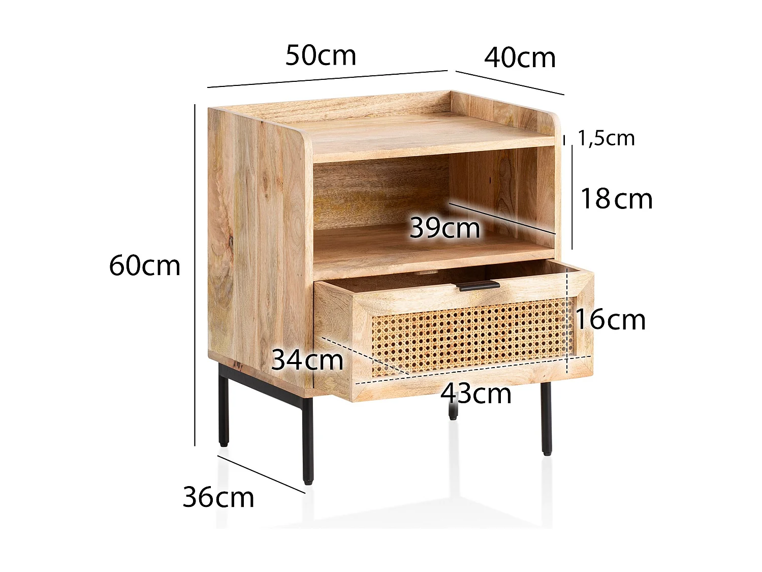 Table de Chevet Bois Massif 50x60x40 cm Table de Nuit d'appoint Haute