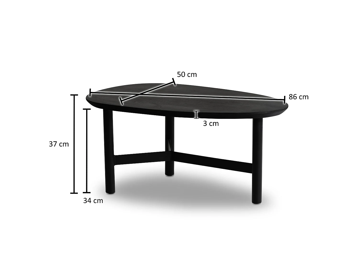 Table Basse Bois Massif Rotin 86x50x37 cm Table Salon Forme de Rein