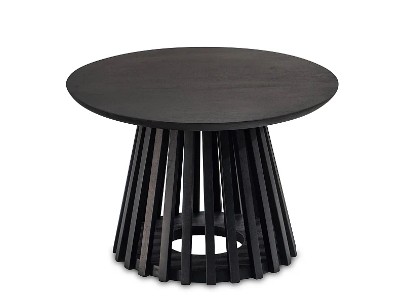 Table Basse Ronde Bois Massif Noir 60x60x41 cm Table Salon Moderne