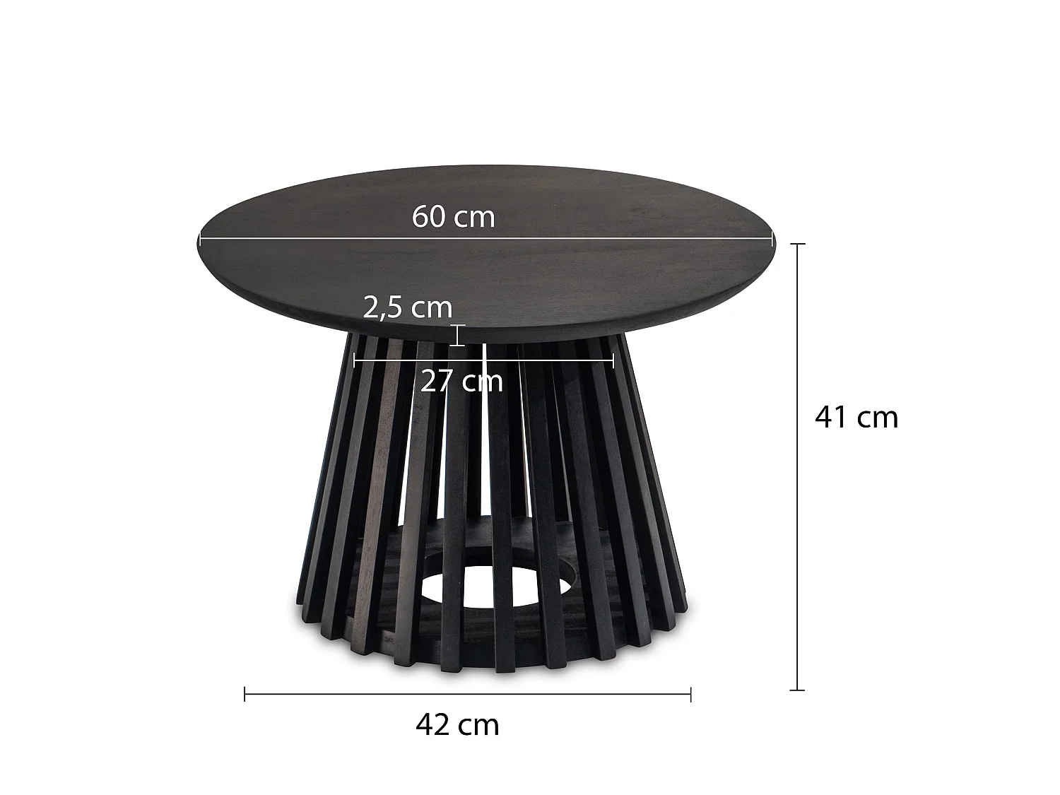 Table Basse Ronde Bois Massif Noir 60x60x41 cm Table Salon Moderne