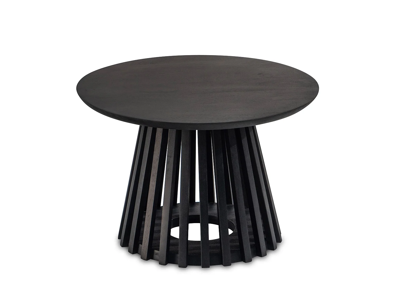 Table Basse Ronde Bois Massif Noir 60x60x41 cm Table Salon Moderne