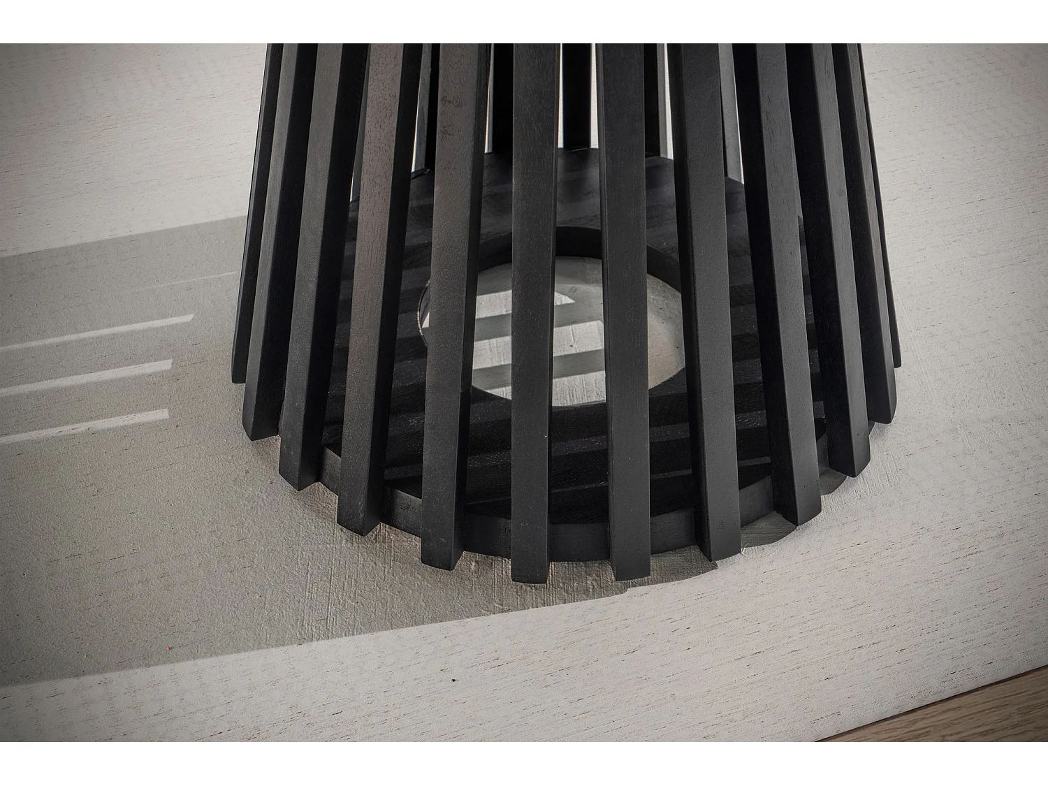 Table Basse Ronde Bois Massif Noir 60x60x41 cm Table Salon Moderne