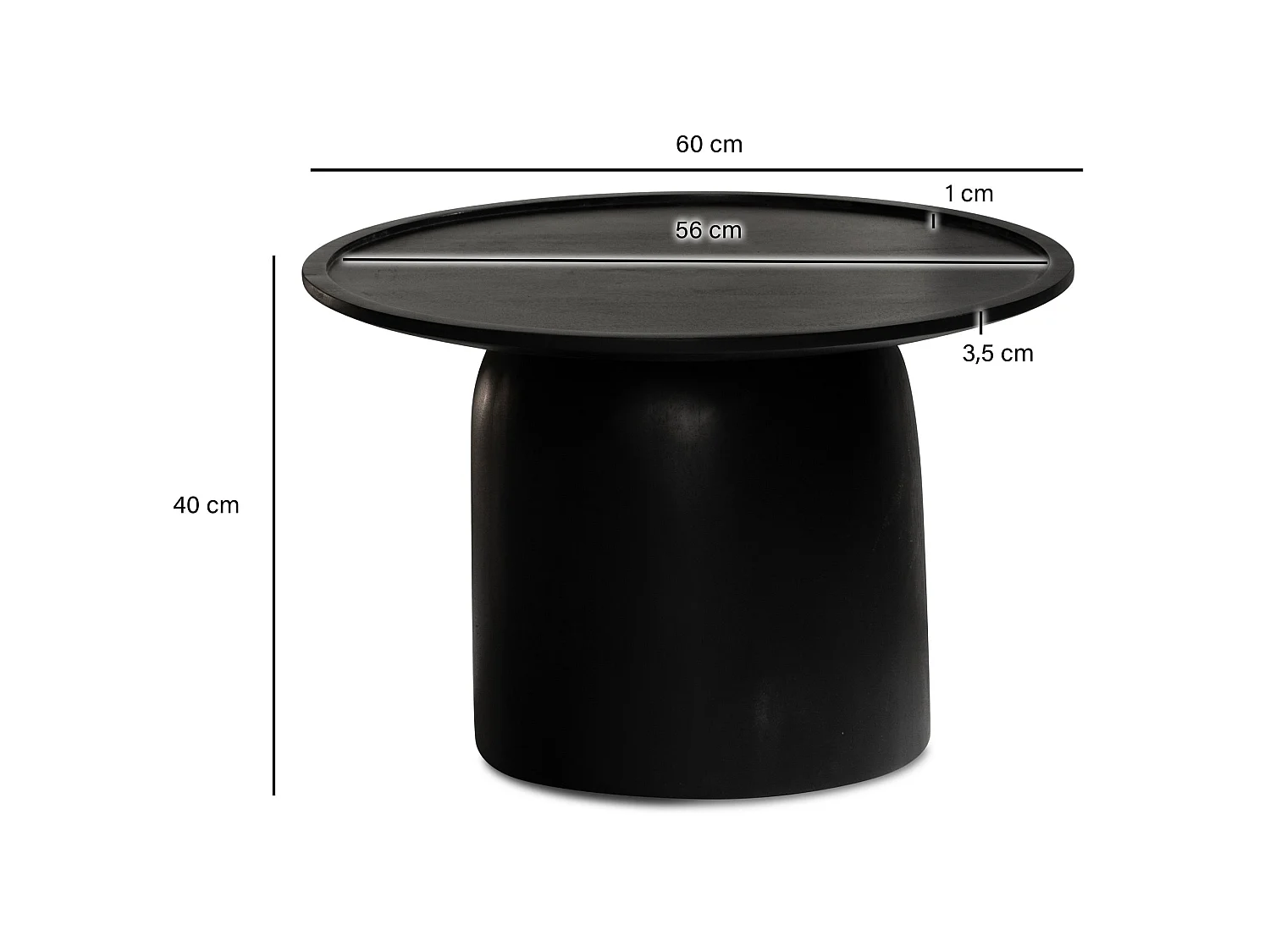 Table Basse Ronde Bois Massif Noir 60x60x40 cm Table Salon Moderne