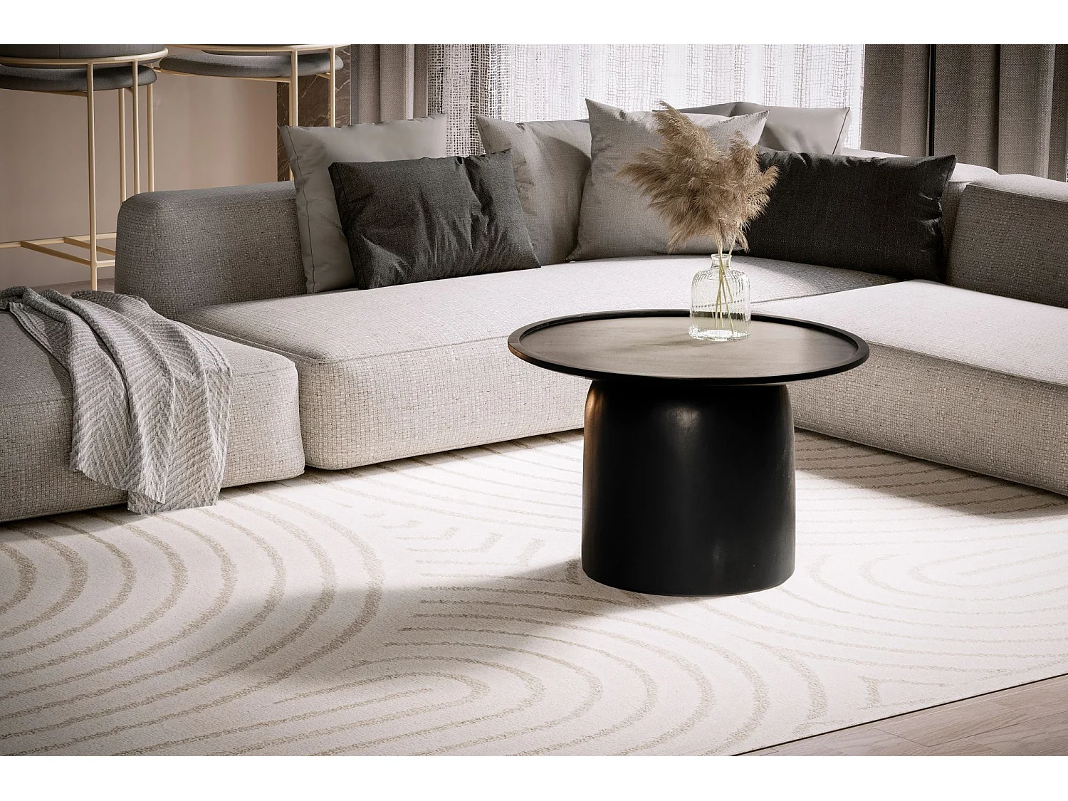 Table Basse Ronde Bois Massif Noir 60x60x40 cm Table Salon Moderne