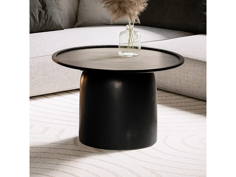 Table Basse Ronde Bois Massif Noir 60x60x40 cm Table Salon Moderne