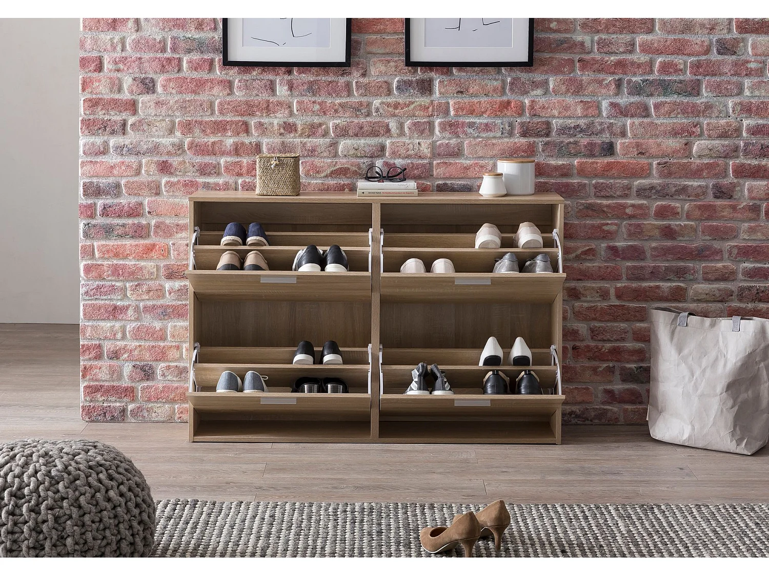 Schuhkipper Schuhschrank Schuhregal Flurschrank 24 Paar Schuhe 4 Klappen