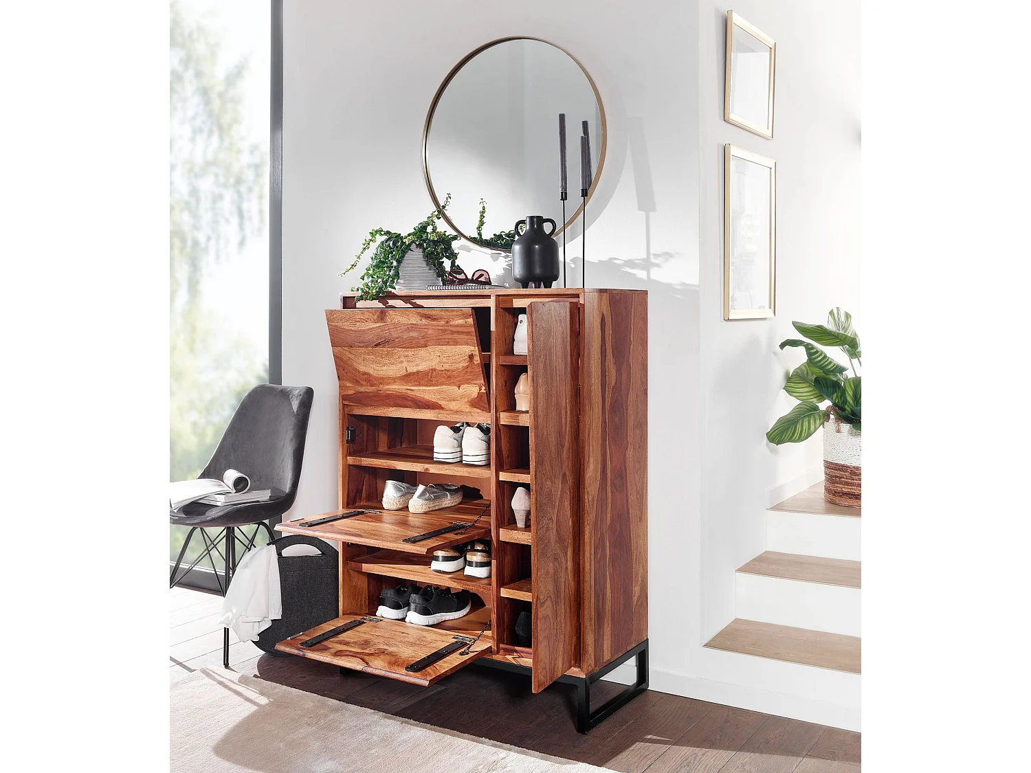 Meuble à Chaussures Bois Massif 120 cm Rangement Meuble de Entrée