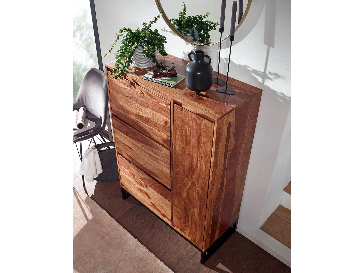 Meuble à Chaussures Bois Massif 120 cm Rangement Meuble de Entrée