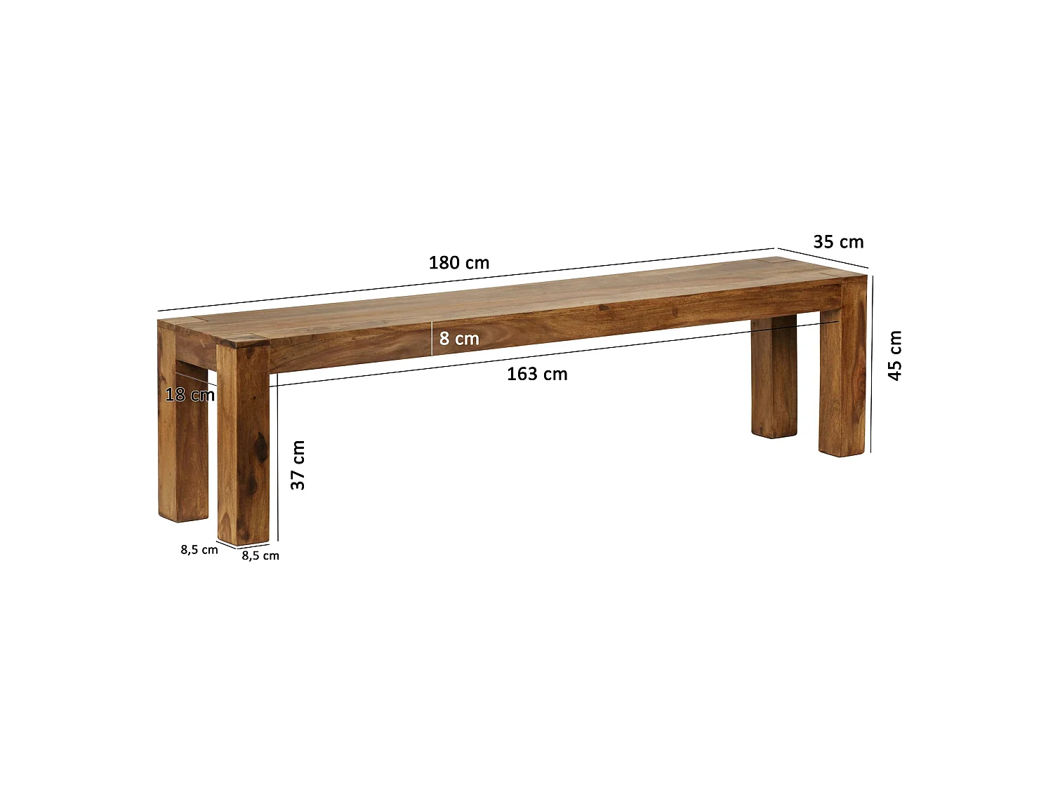 Sheesham Massivholz Esszimmer Sitzbank Bank 180 x 35cm Esszimmerbank