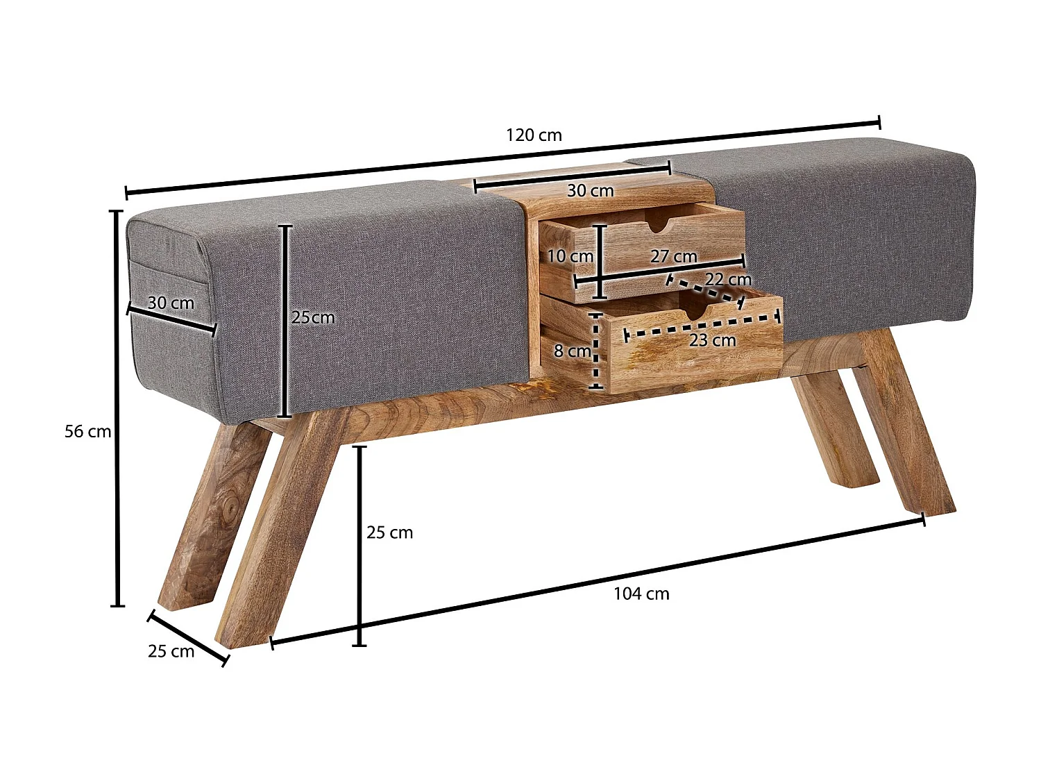 Sitzbank Turnbock Stoff 120 cm Grau Springbock Stauraum Turnhocker Bank